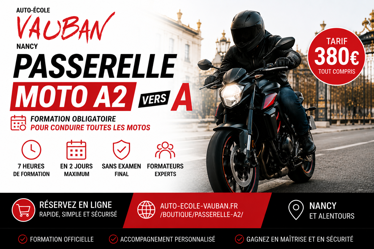 Formation passerelle moto A2 vers A à Nancy – Auto-école Vauban