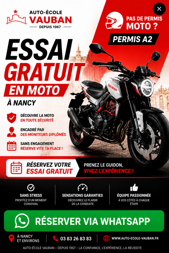 ESSAI GRATUIT MOTO à l'Auto école Vauban  